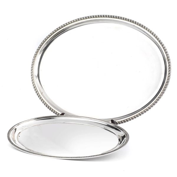 TWO SILVER OVAL TRAYS, 20TH CENTURY