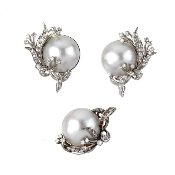 MABE PEARL AND DIAMOND DEMI PARURE IN 18KT WHITE GOLD