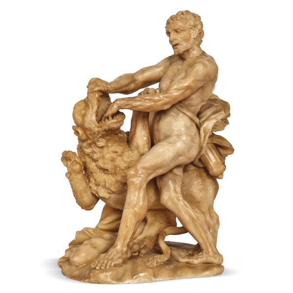 Sculptor of Northern Italy, 17th century, Hercules and the Nemean Lion, alabaster