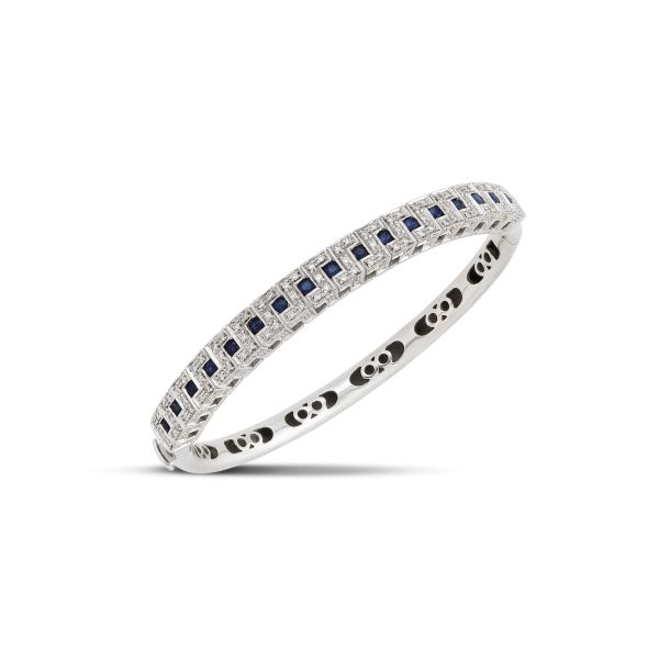 SALVINI SAPPHIRE AND DIAMOND BANGLE BRACELET IN 18KT WHITE GOLD