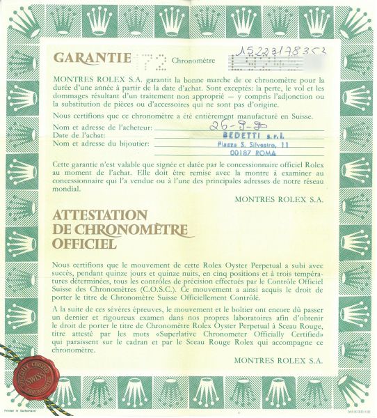 ROLEX DATE REF. 15223 ACCIAIO E ORO N. L9245XX ANNO 1990