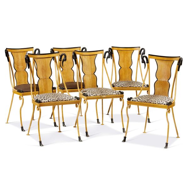 



SIX CHAIRS, IN THE STYLE OF MAISON JANSEN, 20TH CENTURY