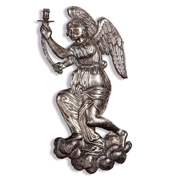 



Venetian School, first half 18th century, a pair of angels holding candlesticks, silver reliefs