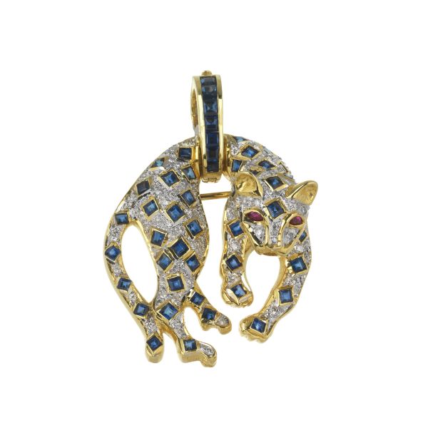 PANTHERE-SHAPED PENDANT/BROOCH IN 18KT TO TONE GOLD