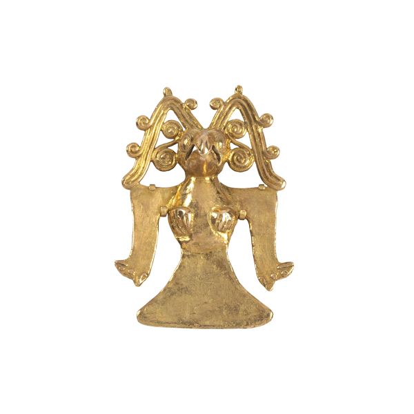 PRE-COLUMBIAN STYLE BROOCH IN 9KT AND 18KT YELLOW GOLD