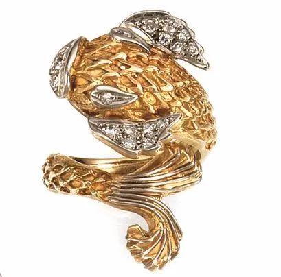 Paio di orecchini e anello, Lalaouinis, in oro giallo, oro bianco e diamanti