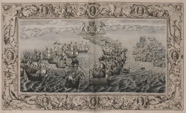 (Inghilterra – Illustrati 700) PINE, John. The Tapestry Hangings of the House of Lords: Representing the several Engagements between the English and Spanish Fleets, in the ever memorable Year MDLXXXVIII, with the portraits of the Lord High-Admiral, and the other Noble Commanders, taken from Life. To which are added […] Ten Charts of the Sea-Coasts of England, and a General One of England, Scotland, Ireland, France, Holland &c. Shewing the places of action between the two Fleets […]. London, 1739.