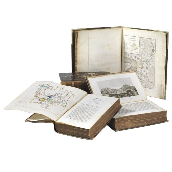 [GUIDE].     Lotto di 2 guide ottocentesche dedicate a Roma e Ostia (5 volumi):