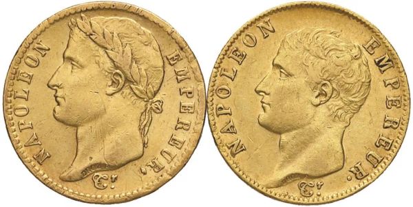 FRANCIA NAPOLEONE I (1804-1815) DUE MONETE IN ORO DA 20 FRANCHI