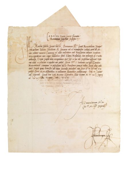 CARLO V DASBURGO (1500-1558). Lettera su carta, 322 x 285 mm circa, in&nbsp;&nbsp;&nbsp;&nbsp;