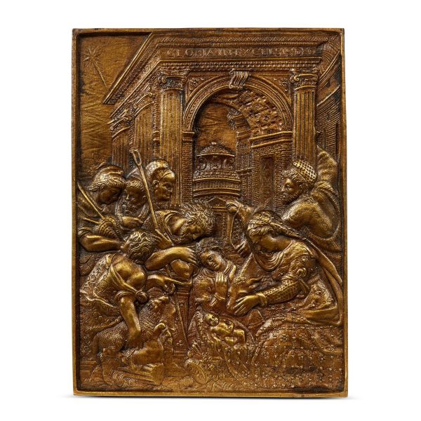 



After the Master of 1561, 19th century, The Adoration of the Shepherds, bronze