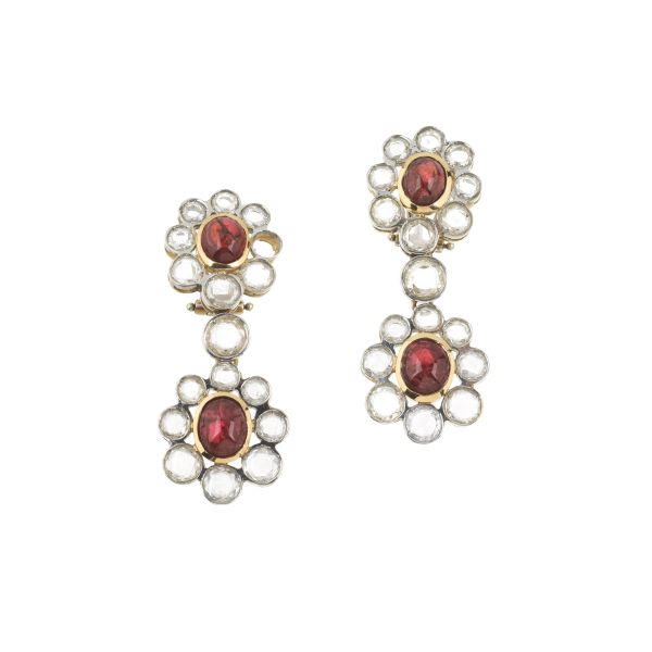 RUBY AND DIAMOND DROP EARRINGS IN 18KT TWO TONE GOLD