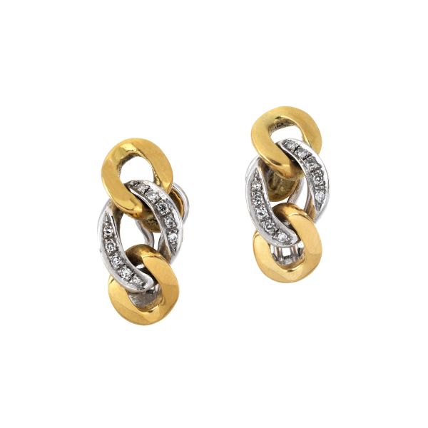 CURB CHIAIN EARRINGS IN 18KT TWO TONE GOLD