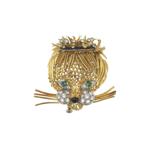 LION-SHAPED BROOCH IN 18KT TWO TONE GOLD