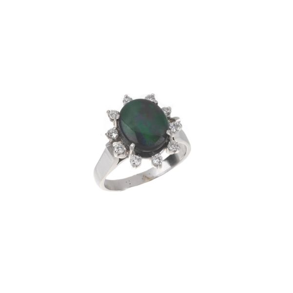 BLACK OPAL AND DIAMOND RING IN 18KT WHITE GOLD