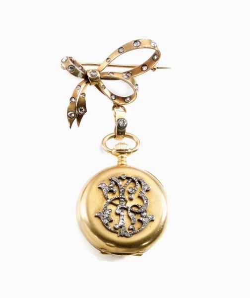   Orologio da tasca Eugene Bornand &amp; C.ie, St. Croix, fine sec. XIX, in oro giallo 18 kt e rose di diamante 