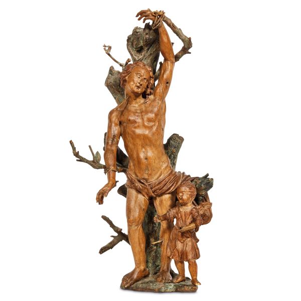 



Lombardy, 17th century, Saint Sebastian and the Angel, carved, patinated and painted wood