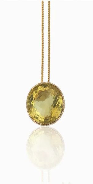 COLLANA IN ORO GIALLO, QUARZO LEMON E DIAMANTI