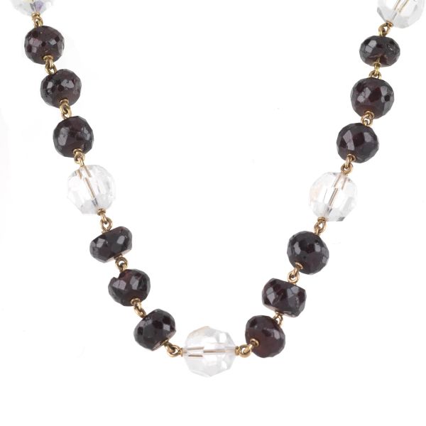 LONG GARNET AND CRYSTAL NECKLACE