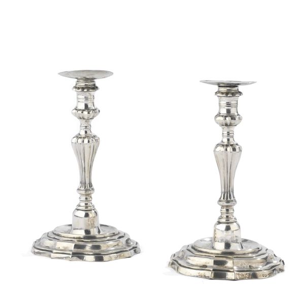 PAIR OF SILVER CANDLESTICKS, FLORENCE, 18TH CENTURY