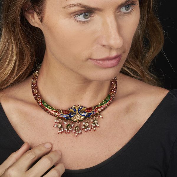 COLLANA INDIANA KUNDAN CON PERLE E DIAMANTI