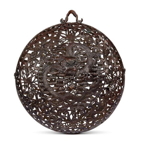 



PORTA PANE IN BRONZO INTAGLIATO CON DRAGO, CINA, DINASTIA QING, SEC. XIX