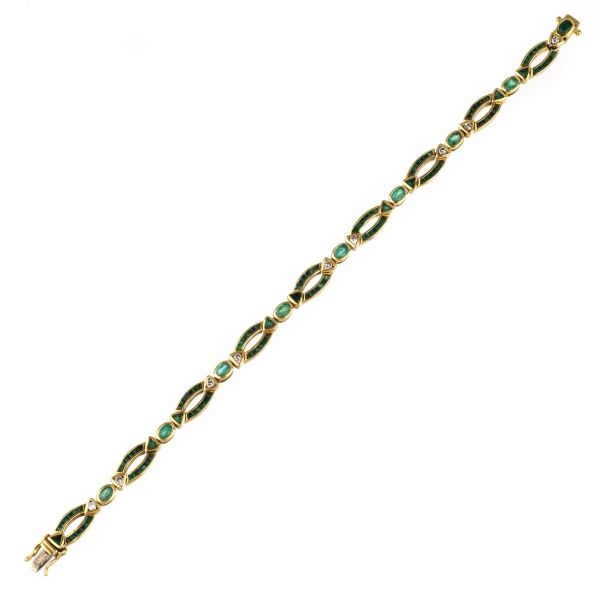 EMERALD AND DIAMOND CHAIN BRACELET IN 18KT YELLOW GOLD