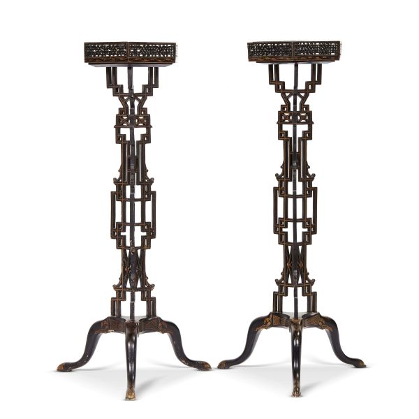 A PAIR OF CHIPPENDALE PEDESTALS, CHINA, QING DYNASTY, 19TH CENTURY