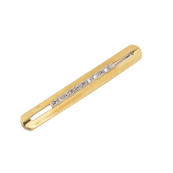 DIAMOND BARRETTE BROOCH IN 18KT TWO TONE GOLD