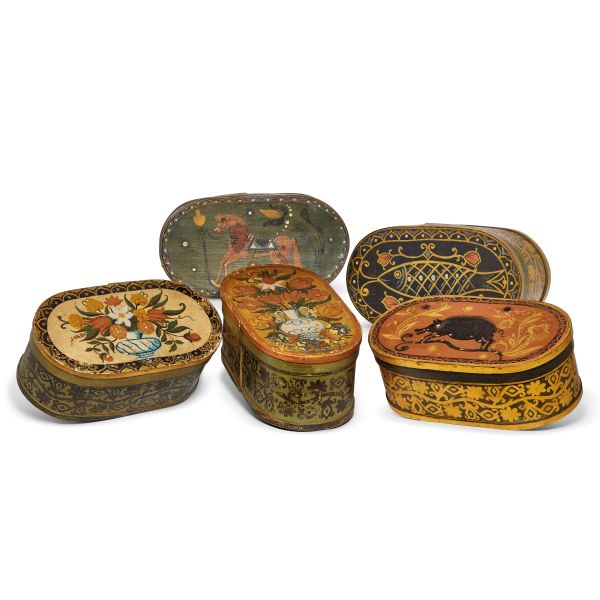 



FIVE TUSCAN PHARMACY BOXES, 19TH CENTURY