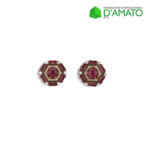 RUBY AND DIAMOND EARRINGS IN 18KT YELLOW GOLD