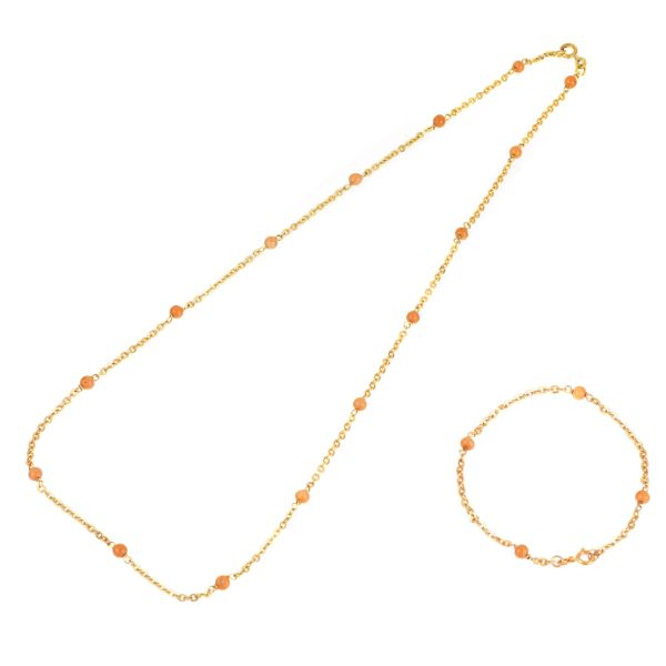 CORAL NECKLACE AND BRACELET IN 18KT YELLOW GOLD
