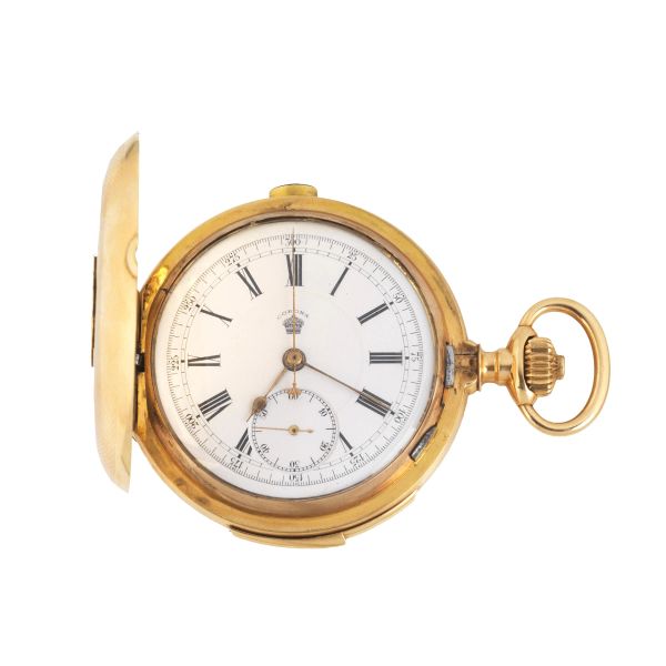 CORONA MONOPUSHER CHRONOGRAPH MINUTES REPEATER YELLOW GOLD POCKET WATCH