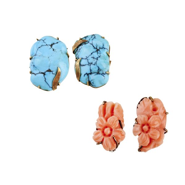 



TWO TURQUOISE AND CORAL EARRINGS IN GOLD 