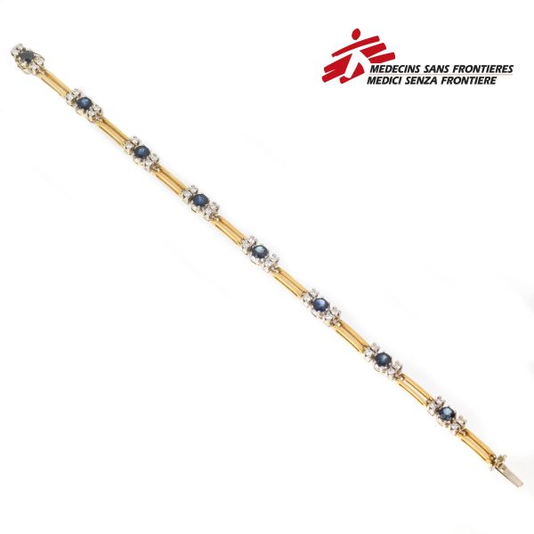 SAPPHIRE AND DIAMOND BRACELET IN 18KT TWO TONE GOLD