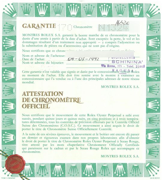 ROLEX DAYTONA REF. 16520 N. N1324XX ANNO 1992