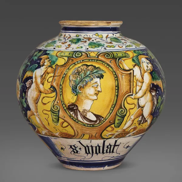 A LARGE BOULBOUS JAR, VENICE, MASTRO DOMENICO AND COWORKERS, CIRCA 1570