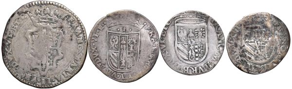 URBINO. QUATTRO MONETE IN ARGENTO DI FRANCESCO MARIA II DELLA ROVERE (1574-1624). MEZZO SCUDO DA X GROSSI E TRE MONETE DA UN PAOLO