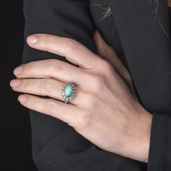 ANELLO CON TURCHESE E DIAMANTI