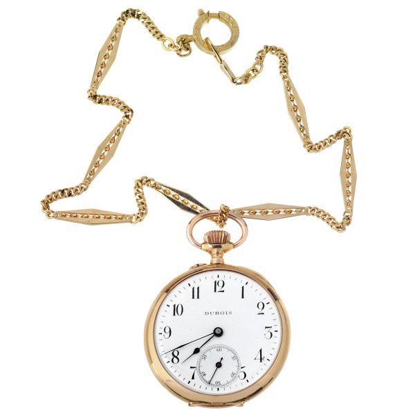 DUBOIS YELLOW GOLD POCKET WATCH WITH A CHAIN