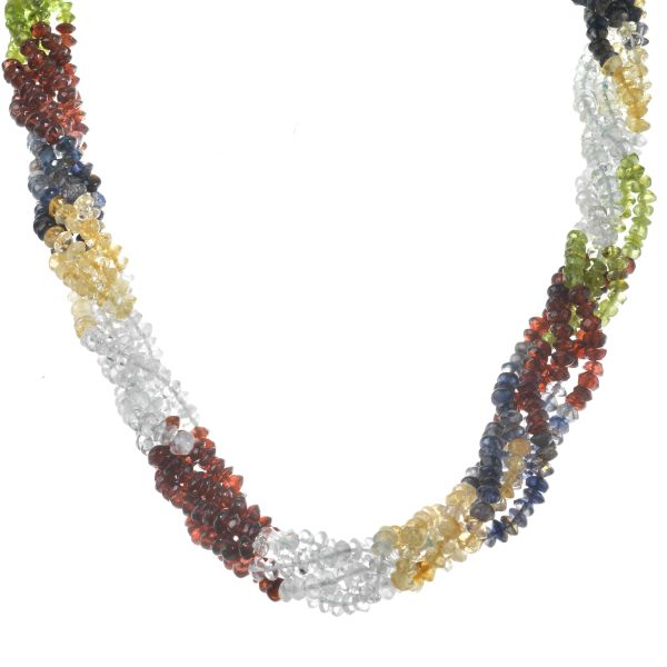 SEMIPRECIOUS STONE TORCHON NECKLACE IN 18KT TWO TONE GOLD