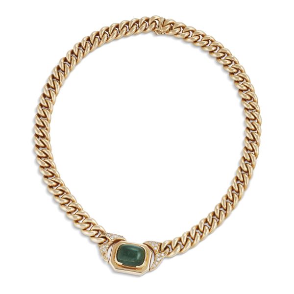TOURMALINE AND DIAMOND CURB NECKLACE IN 18KT YELLOW GOLD