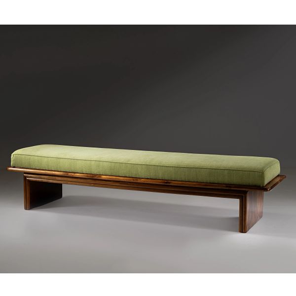



WOODEN BENCH, GREEN FABRIC UPHOLSTERED SEAT 