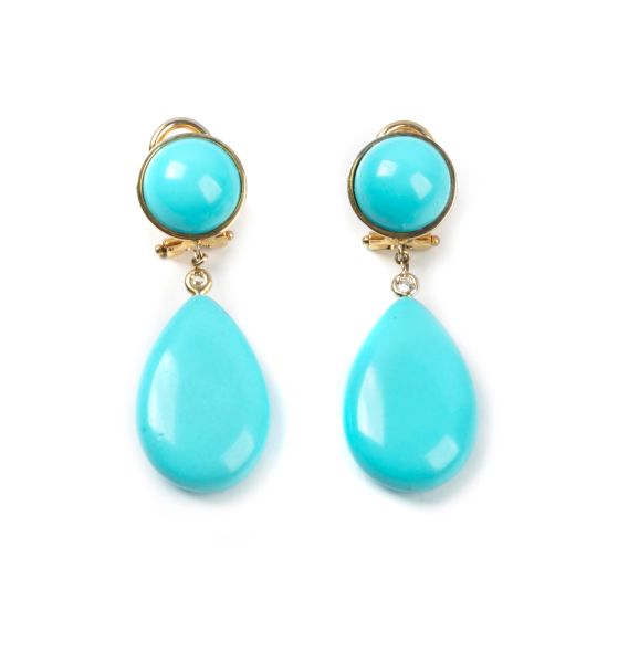 



TURQUOISE PASTE AND DIAMOND DROP EARRINGS IN 18KT YELLOW GOLD