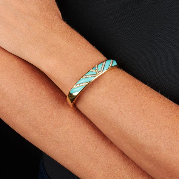 BRACCIALE RIGIDO CON PASTA DI TURCHESE E DIAMANTI