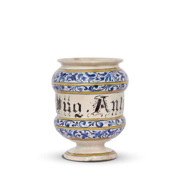 AN ANTONIBON PHARMACY JAR (ALBARELLO), NOVE DI BASSANO, 18TH CENTURY