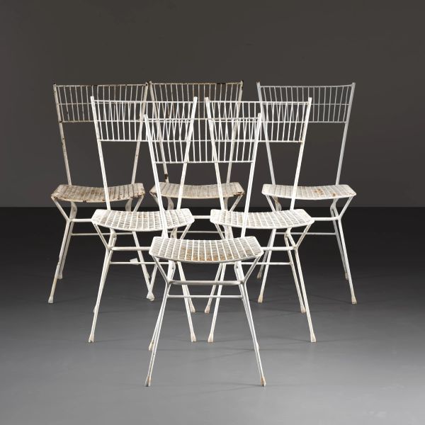 



SIX WHITE LACQUERED METAL CHAIRS 