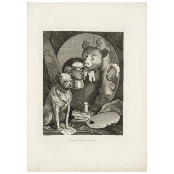 Set of 95 full-page plates engraved by William Hogarth depicting his famous and sought-after satirical illustrations of the nineteenth-century London society.