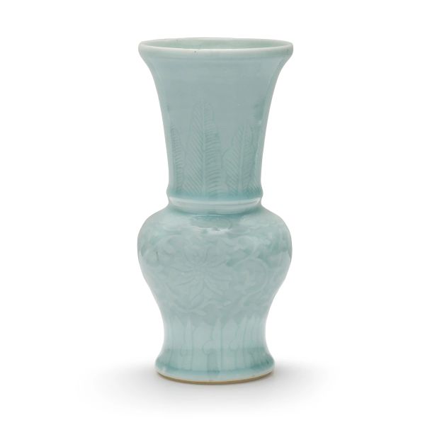 



A CELADON-GLAZED RELIEF-DECORATED PORCELAIN VASE, CHINA, 19TH CENTURY
