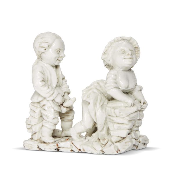 Venetian, circa 1770, A couple of dwarfs in erotic attitude, Manufactory of Geminiano Cozzi, porcelain, 9x8,5x4,5 cm